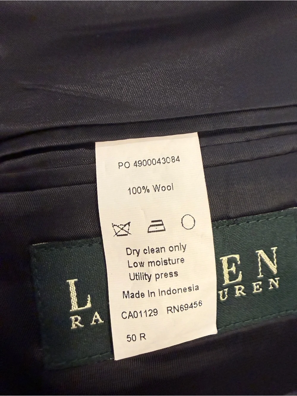 Ralph Lauren Suit Jacket 50R CharGray Wool Vtg 90s 2 Pc Green Label 45x26 Cuffed